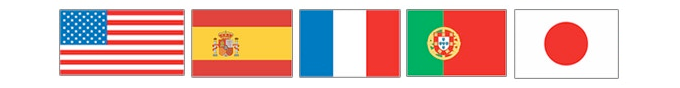 対応言語一覧(英語・スペイン語・フランス語・ポルトガル語・日本語)